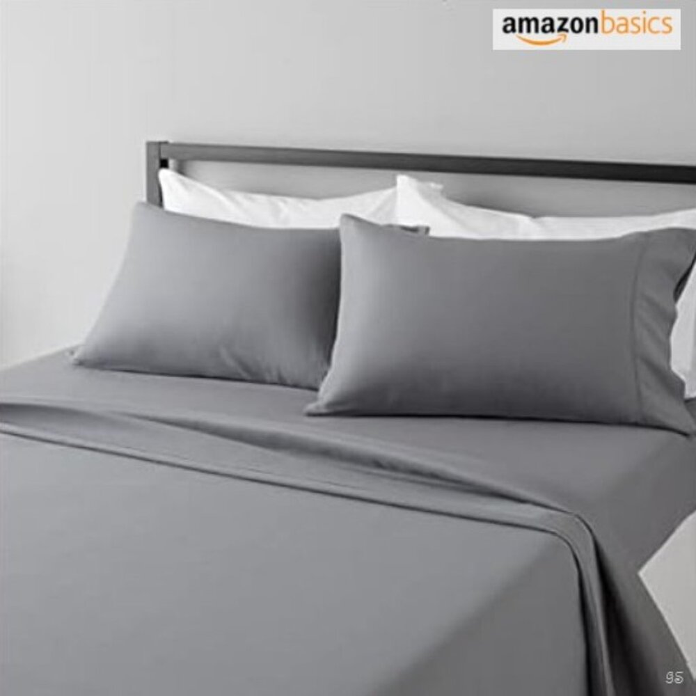 ⛔️SOLD⛔️ Amazon Basics 4‑Pc Queen Sheet Set - Microfiber, Dark Gray NWT - Picture 9 of 10